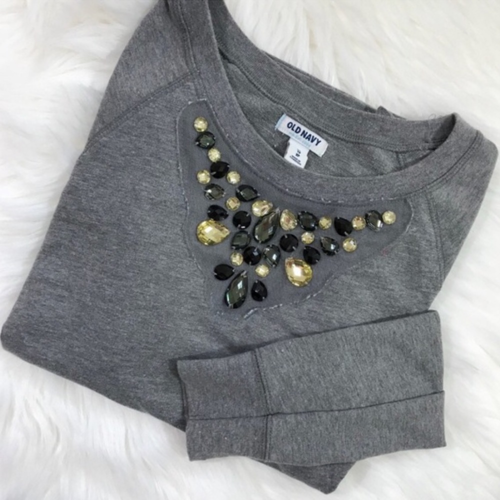 Old Navy Grey Sweatshirt with Jeweled Neckline!